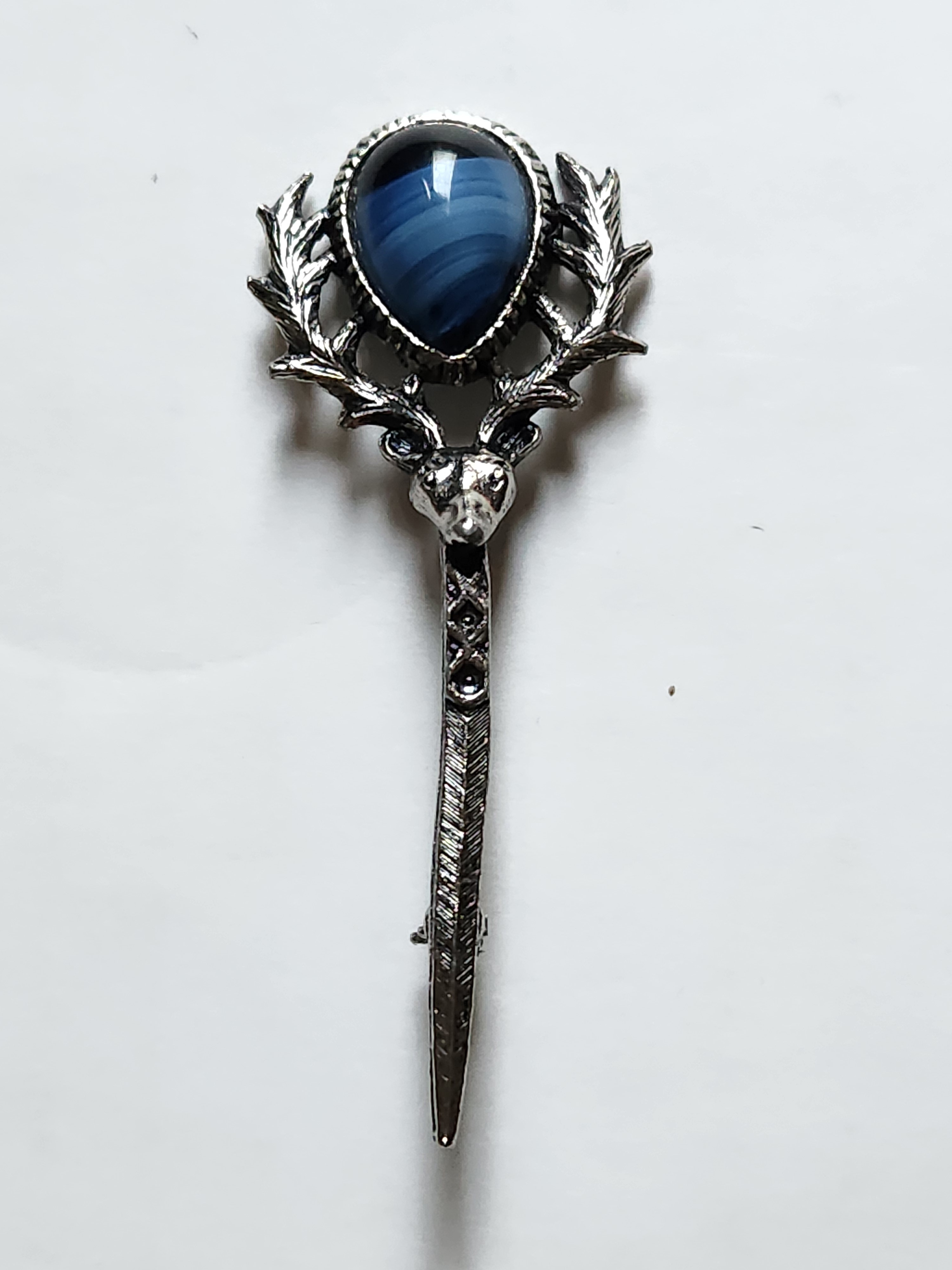 Stag Head Kilt Pin with Blue Stone (image for) Stag Head Kilt Pin with Blue Stone