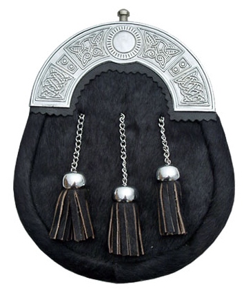 Basic Black Fur Dress Sporran with Celtic Knot Cantle